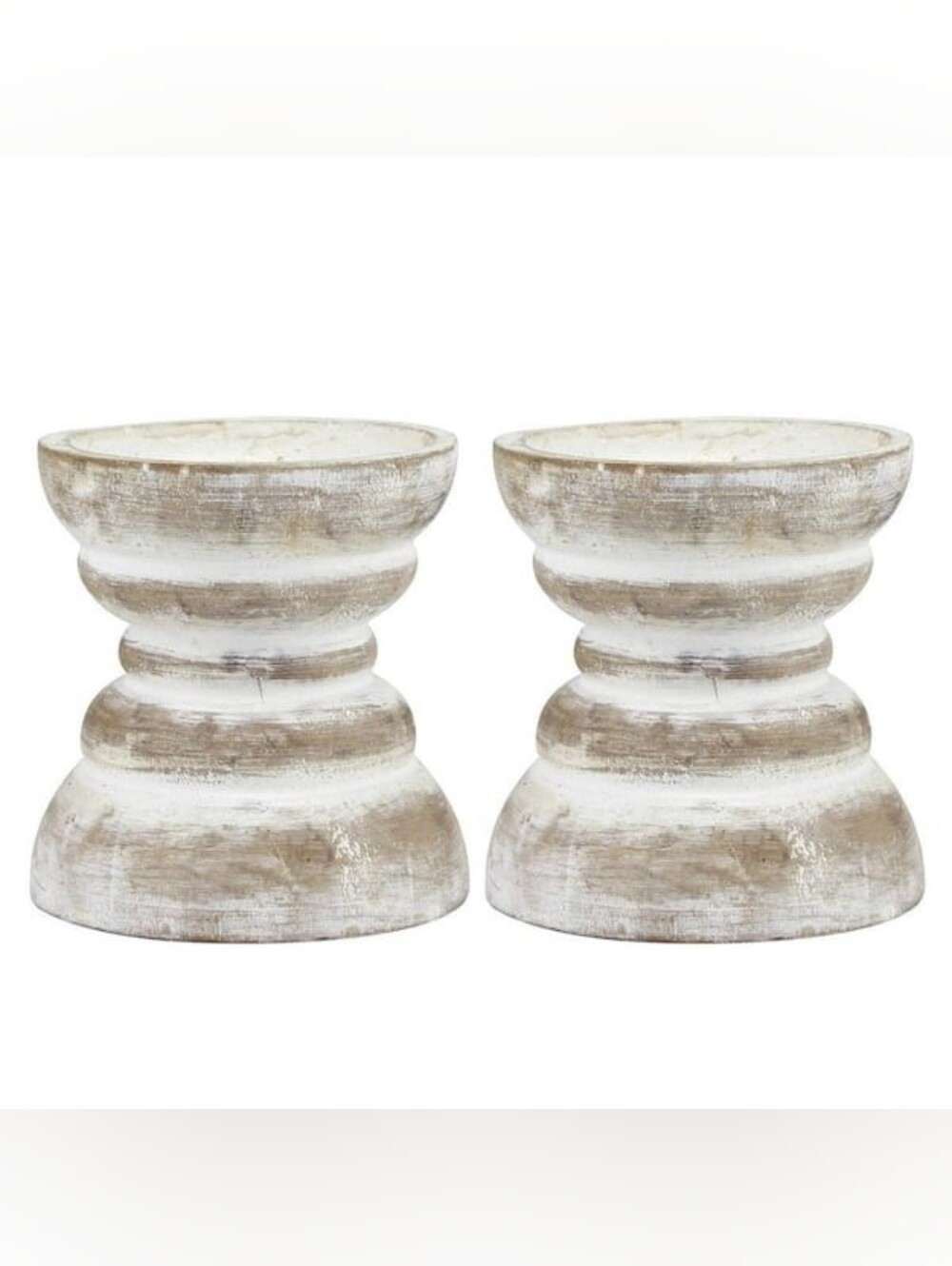 Stonebriar Tabletop 4" Coastal Wood Pillar Candle Holders, Off-White: